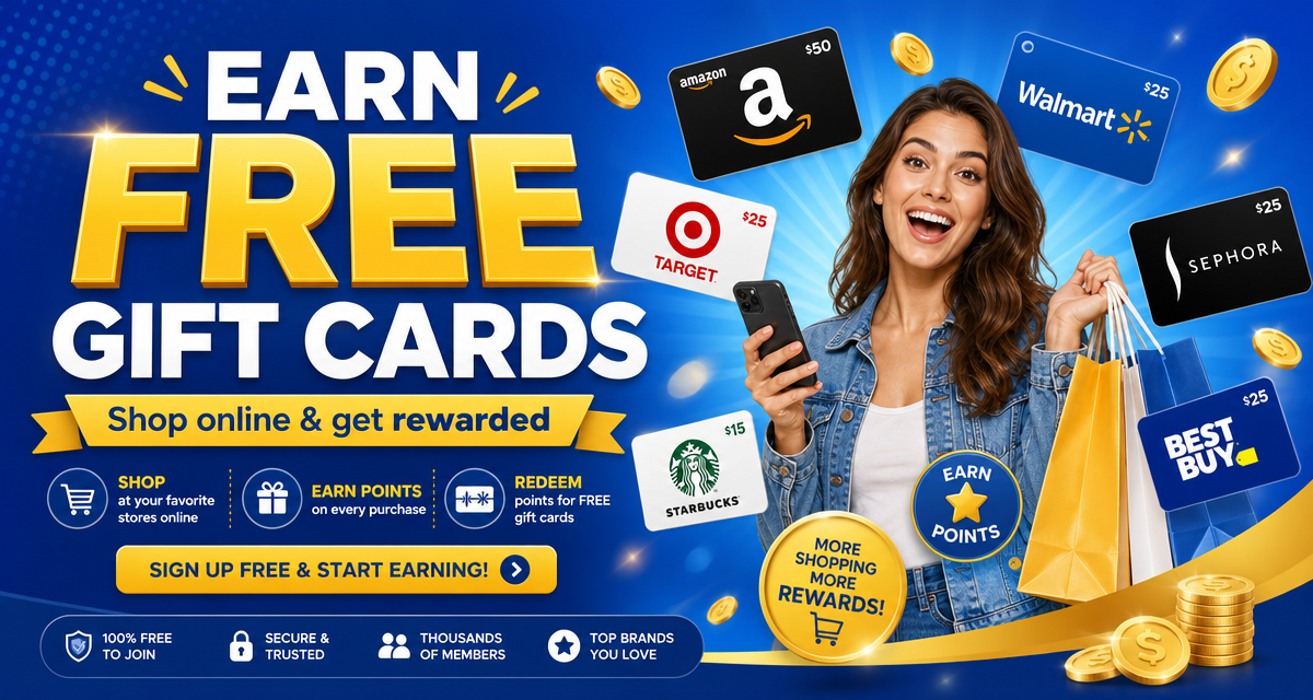 Earn free gift cards from Amazon, Walmart, Target, Starbucks and more by shopping online